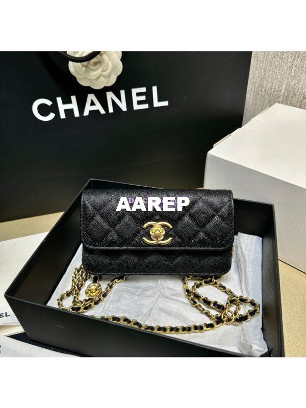 Replica Chanel 24SS Camellia Clutch With Chain Shiny Grained Calfskin AP3579 Black 3