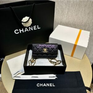 Replica Chanel 24SS Camellia Clutch With Chain Shiny Grained Calfskin AP3579 Black 2