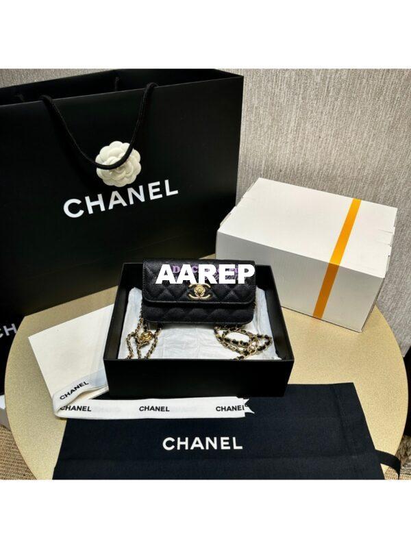 Replica Chanel 24SS Camellia Clutch With Chain Shiny Grained Calfskin AP3579 Black 4