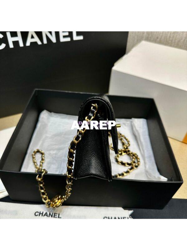 Replica Chanel 24SS Camellia Clutch With Chain Shiny Grained Calfskin AP3579 Black 6
