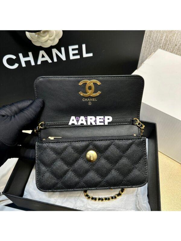 Replica Chanel 24SS Camellia Clutch With Chain Shiny Grained Calfskin AP3579 Black 7