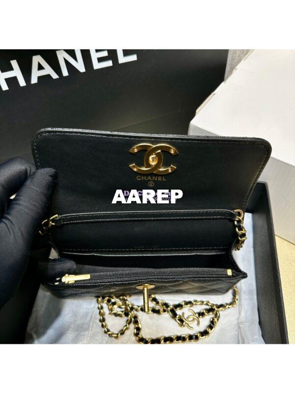 Replica Chanel 24SS Camellia Clutch With Chain Shiny Grained Calfskin AP3579 Black 8