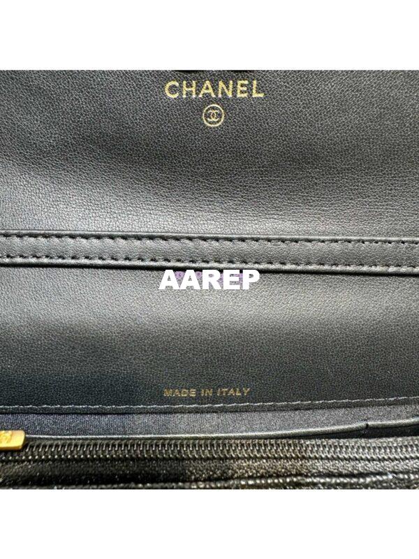 Replica Chanel 24SS Camellia Clutch With Chain Shiny Grained Calfskin AP3579 Black 9