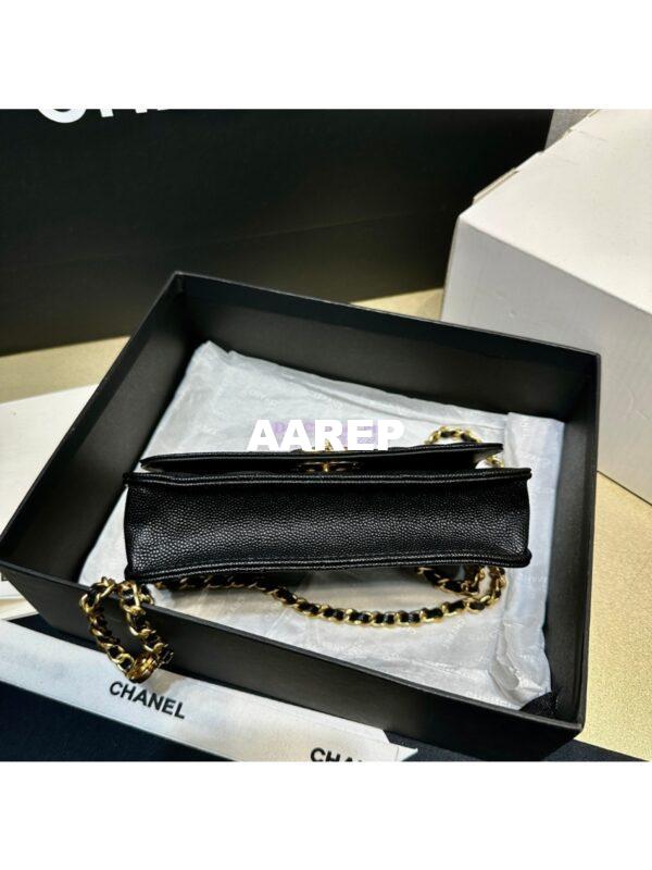 Replica Chanel 24SS Camellia Clutch With Chain Shiny Grained Calfskin AP3579 Black 11