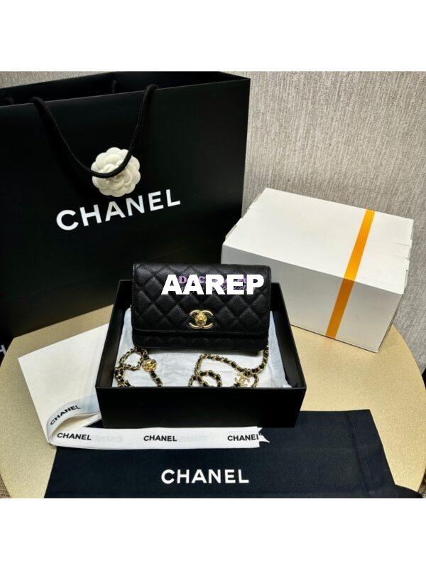Replica Chanel 24SS Camellia Wallet On Chain WOC Shiny Grained Calfskin AP3580