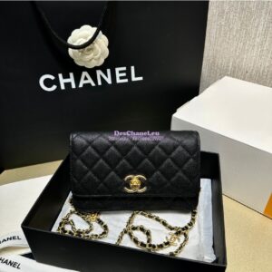 Replica Chanel 24SS Camellia Wallet On Chain WOC Shiny Grained Calfskin AP3580 2