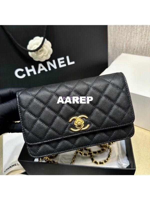 Replica Chanel 24SS Camellia Wallet On Chain WOC Shiny Grained Calfskin AP3580 3
