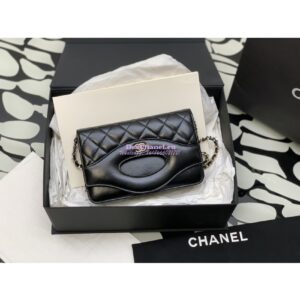 Replica Chanel Wallet On Chain Shiny Lambskin AP2703 Black 2