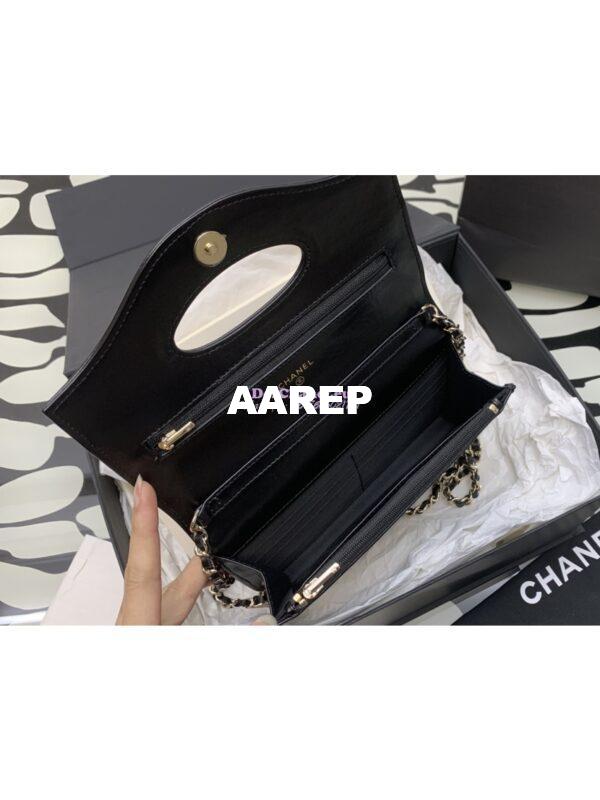 Replica Chanel Wallet On Chain Shiny Lambskin AP2703 Black 9