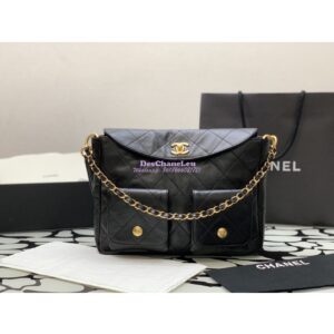 Replica Chanel 24SS Large Hobo Handbag Shiny Calfskin AS4668 Black 2