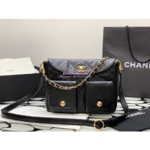 Replica Chanel 24SS Hobo Handbag Shiny Calfskin AS4743 Black 2