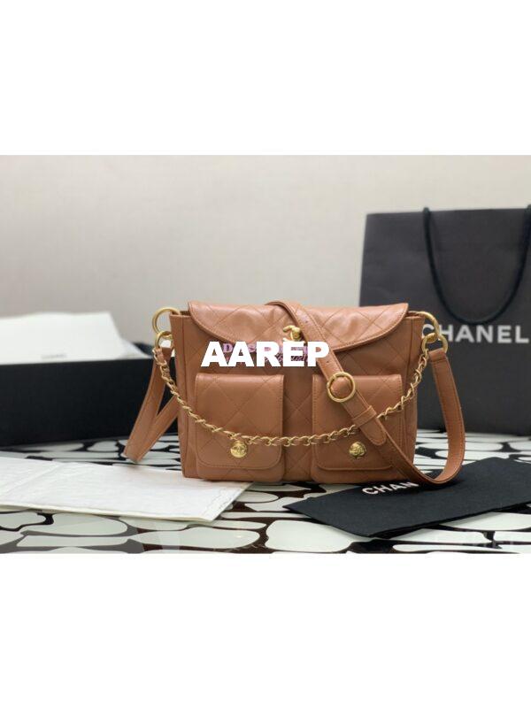 Replica Chanel 24SS Hobo Handbag Shiny Calfskin AS4743 Camel