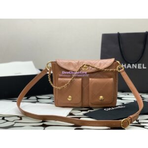 Replica Chanel 24SS Hobo Handbag Shiny Calfskin AS4743 Camel 2