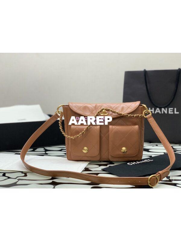 Replica Chanel 24SS Hobo Handbag Shiny Calfskin AS4743 Camel 2