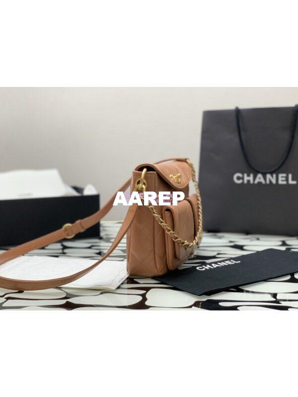 Replica Chanel 24SS Hobo Handbag Shiny Calfskin AS4743 Camel 3