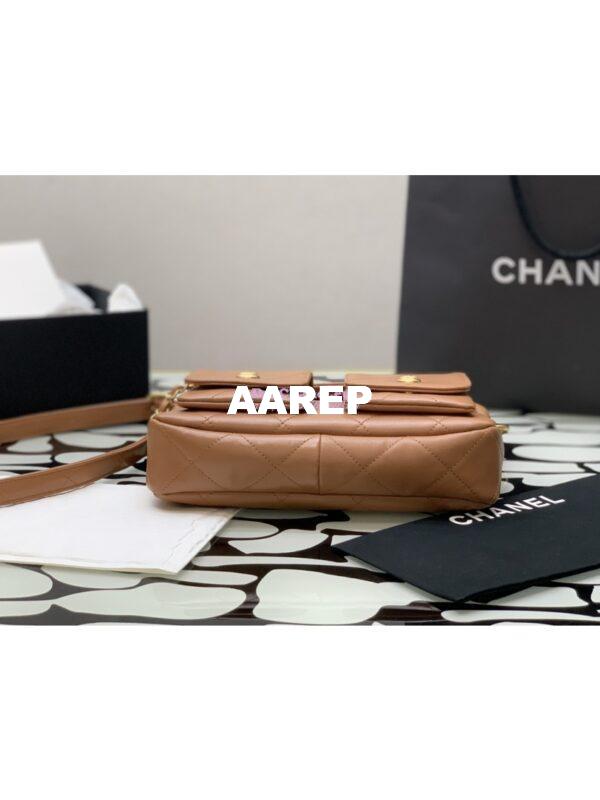 Replica Chanel 24SS Hobo Handbag Shiny Calfskin AS4743 Camel 4