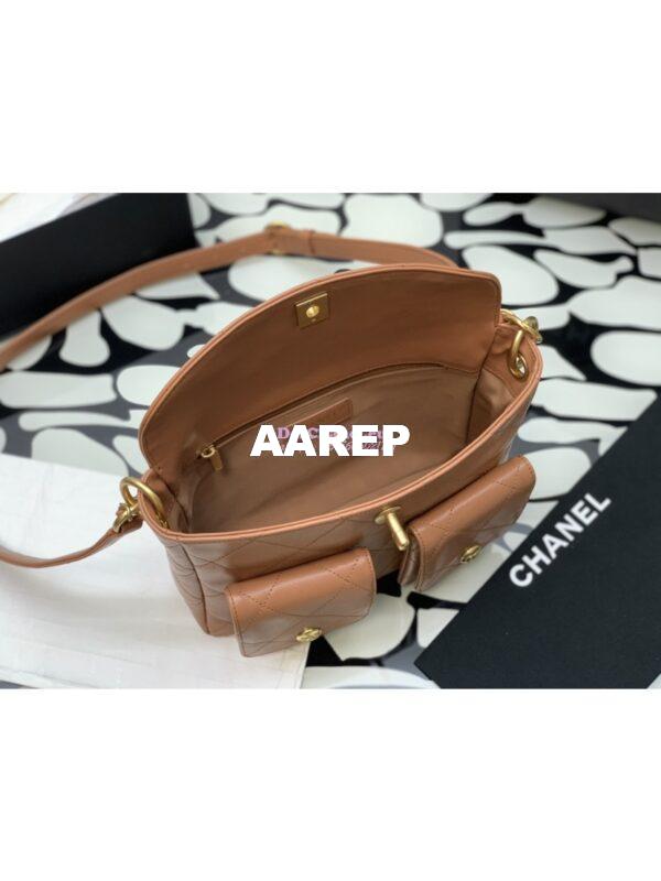 Replica Chanel 24SS Hobo Handbag Shiny Calfskin AS4743 Camel 7