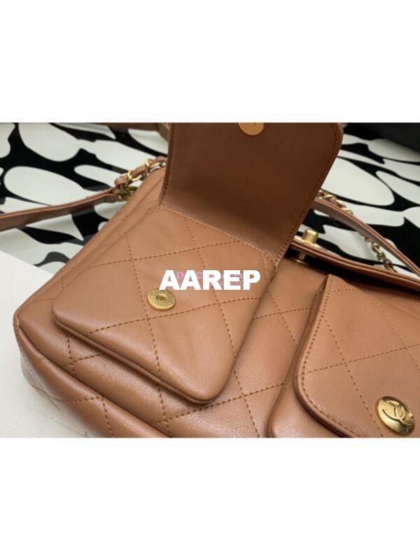 Replica Chanel 24SS Hobo Handbag Shiny Calfskin AS4743 Camel 8