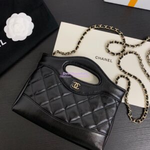 Replica Chanel 24C 31 Mini Shopping Bag Chain Clutch Shiny Lambskin & Gold-Tone Metal AS3656 Black