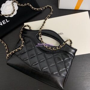 Replica Chanel 24C 31 Mini Shopping Bag Chain Clutch Shiny Lambskin & Gold-Tone Metal AS3656 Black 2