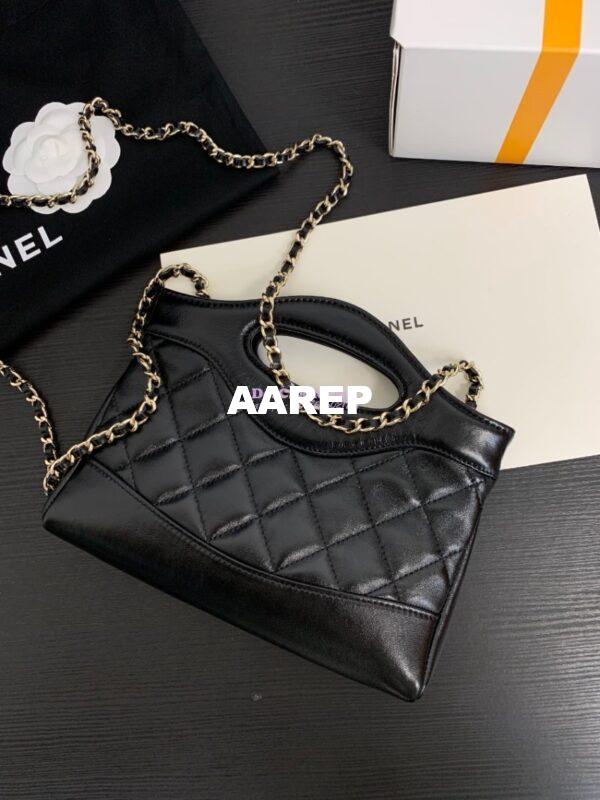Replica Chanel 24C 31 Mini Shopping Bag Chain Clutch Shiny Lambskin & Gold-Tone Metal AS3656 Black 2