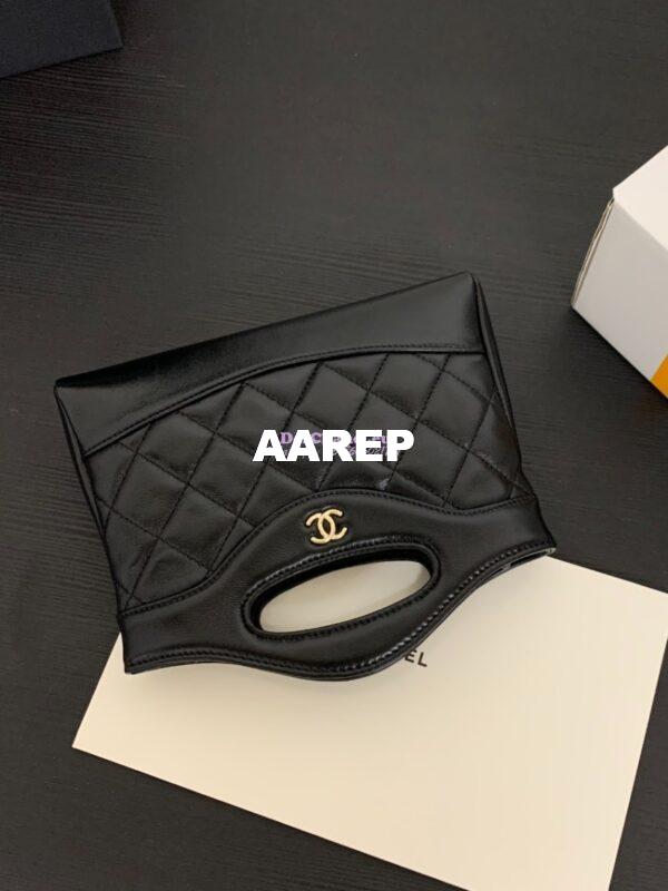 Replica Chanel 24C 31 Mini Shopping Bag Chain Clutch Shiny Lambskin & Gold-Tone Metal AS3656 Black 3