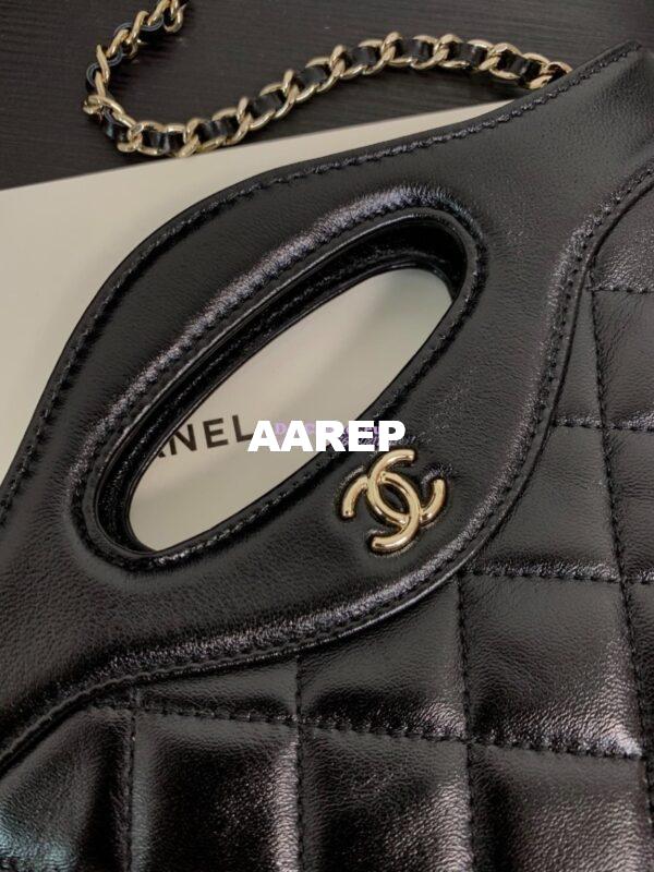 Replica Chanel 24C 31 Mini Shopping Bag Chain Clutch Shiny Lambskin & Gold-Tone Metal AS3656 Black 4