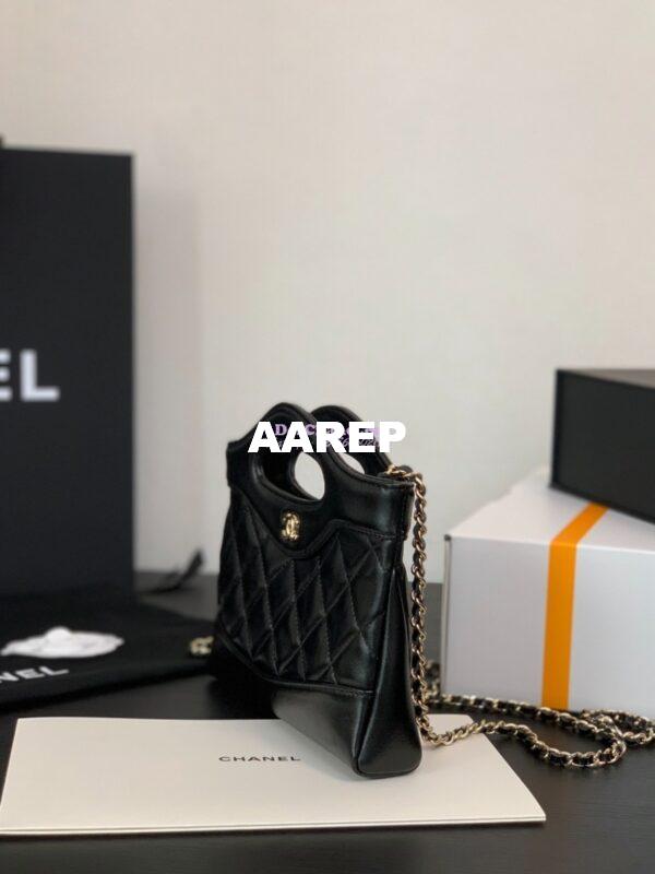 Replica Chanel 24C 31 Mini Shopping Bag Chain Clutch Shiny Lambskin & Gold-Tone Metal AS3656 Black 5