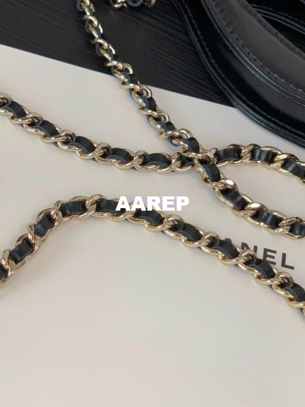 Replica Chanel 24C 31 Mini Shopping Bag Chain Clutch Shiny Lambskin & Gold-Tone Metal AS3656 Black 7