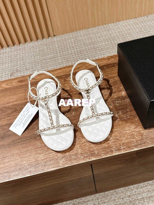 Replica Chanel SS25 Lambskin Sandals 15mm G46111 White 3