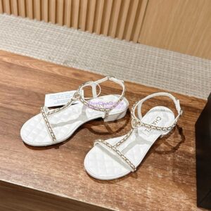 Replica Chanel SS25 Lambskin Sandals 15mm G46111 White 2