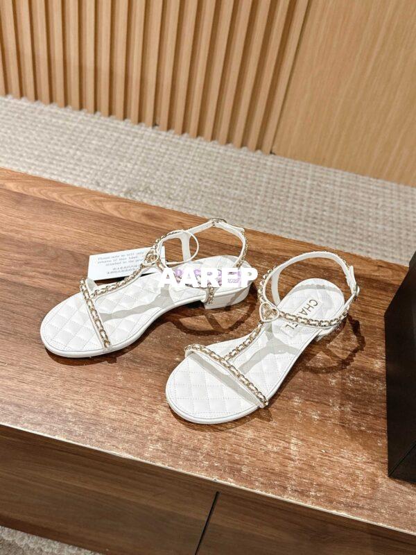 Replica Chanel SS25 Lambskin Sandals 15mm G46111 White 4