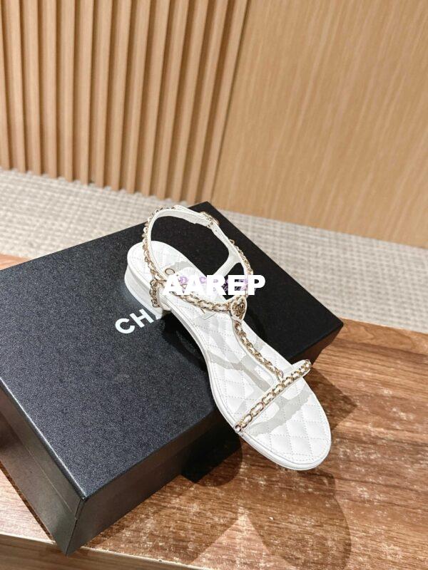 Replica Chanel SS25 Lambskin Sandals 15mm G46111 White 5