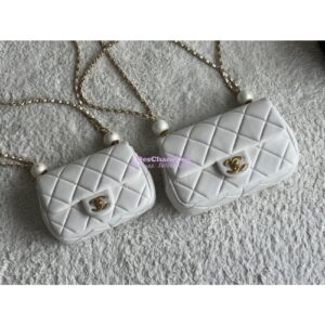 Replica Chanel Lambskin Small Flap Bag with Pearl Charm Chain AS4861 White