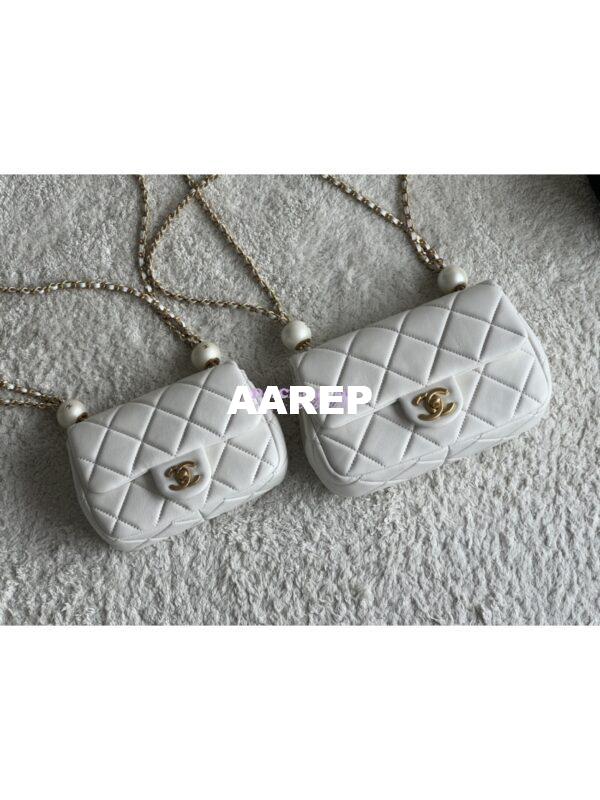 Replica Chanel Lambskin Small Flap Bag with Pearl Charm Chain AS4861 White 3