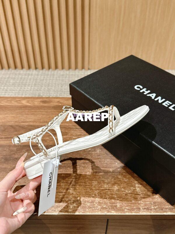 Replica Chanel SS25 Lambskin Sandals 15mm G46111 White 7