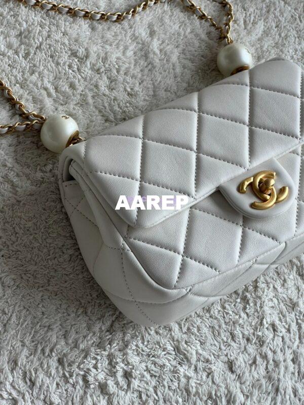 Replica Chanel Lambskin Small Flap Bag with Pearl Charm Chain AS4861 White 7