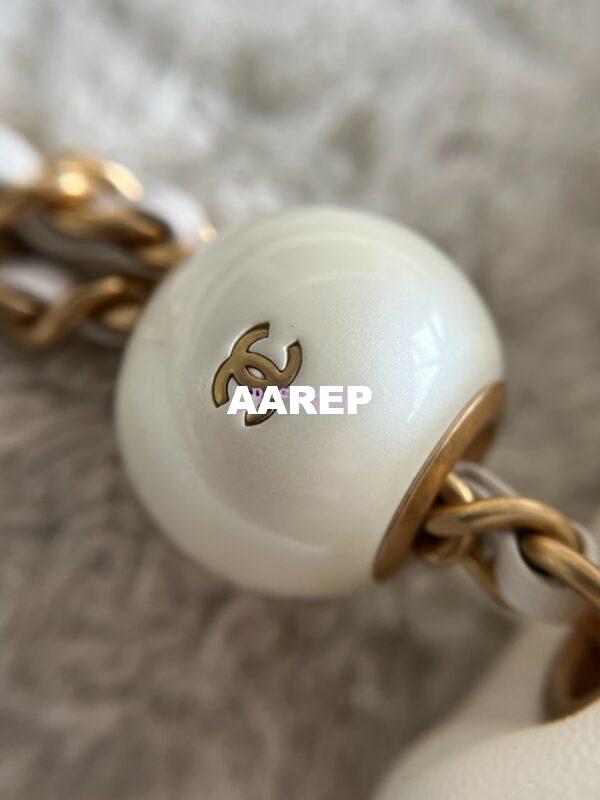 Replica Chanel Lambskin Small Flap Bag with Pearl Charm Chain AS4861 White 8