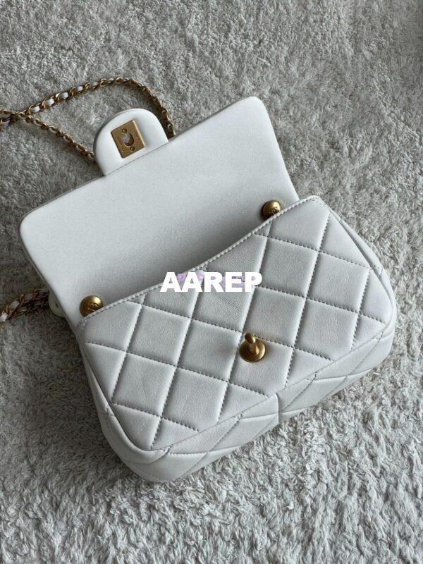 Replica Chanel Lambskin Small Flap Bag with Pearl Charm Chain AS4861 White 10