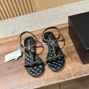 Replica Chanel SS25 Lambskin Sandals 15mm G46111 Black