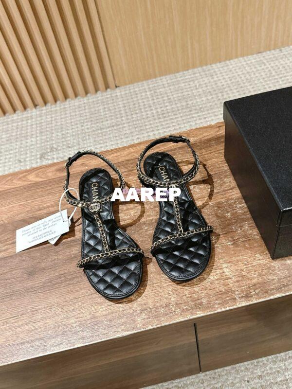 Replica Chanel SS25 Lambskin Sandals 15mm G46111 Black 3