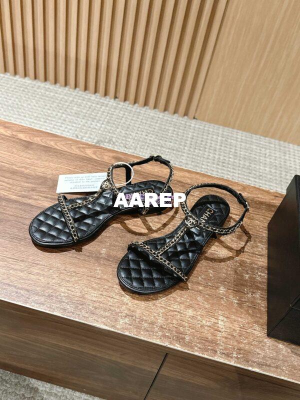 Replica Chanel SS25 Lambskin Sandals 15mm G46111 Black 4