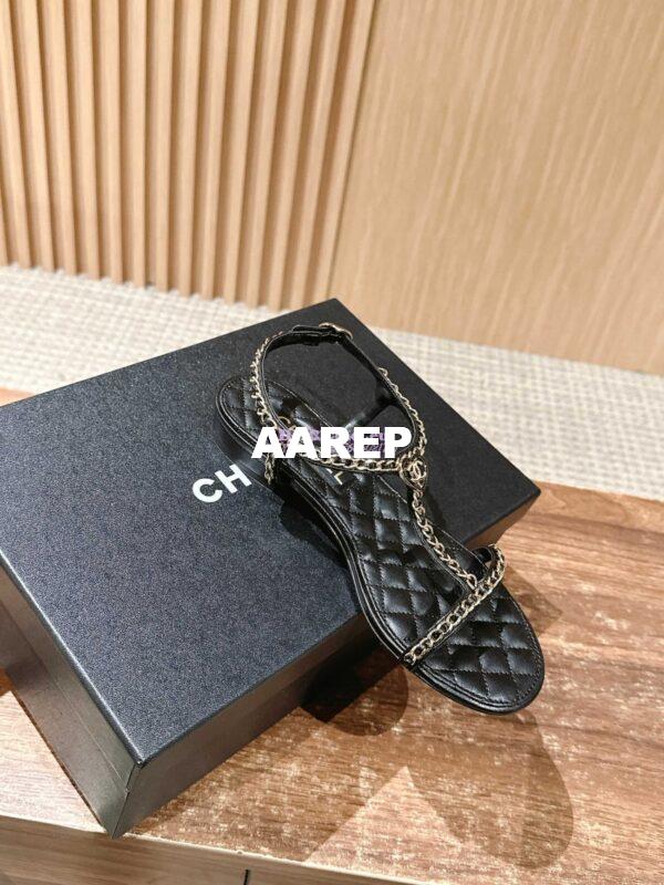 Replica Chanel SS25 Lambskin Sandals 15mm G46111 Black 5
