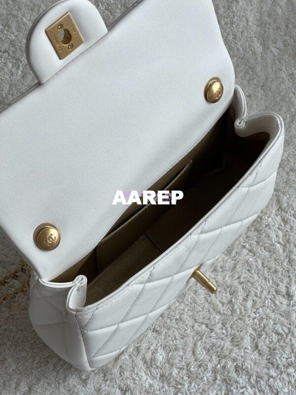 Replica Chanel Lambskin Small Flap Bag with Pearl Charm Chain AS4861 White 16