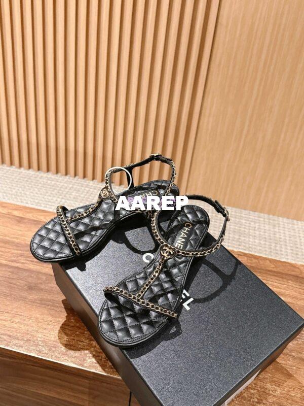 Replica Chanel SS25 Lambskin Sandals 15mm G46111 Black 6