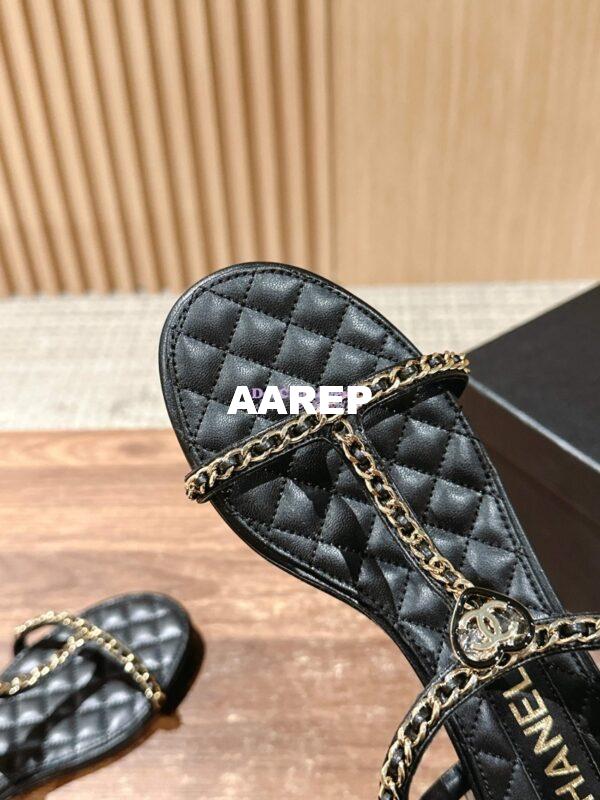 Replica Chanel SS25 Lambskin Sandals 15mm G46111 Black 8