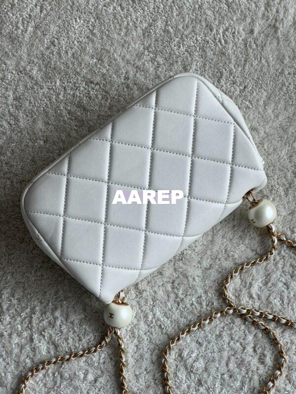 Replica Chanel Lambskin Small Flap Bag with Pearl Charm Chain AS4861 White 19