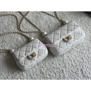 Replica Chanel Lambskin Mini Flap Bag with Pearl Charm Chain AS4868 White