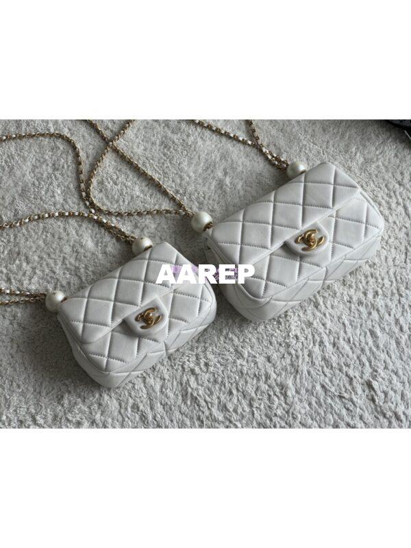 Replica Chanel Lambskin Mini Flap Bag with Pearl Charm Chain AS4868 White