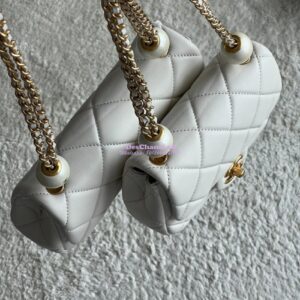 Replica Chanel Lambskin Mini Flap Bag with Pearl Charm Chain AS4868 White 2